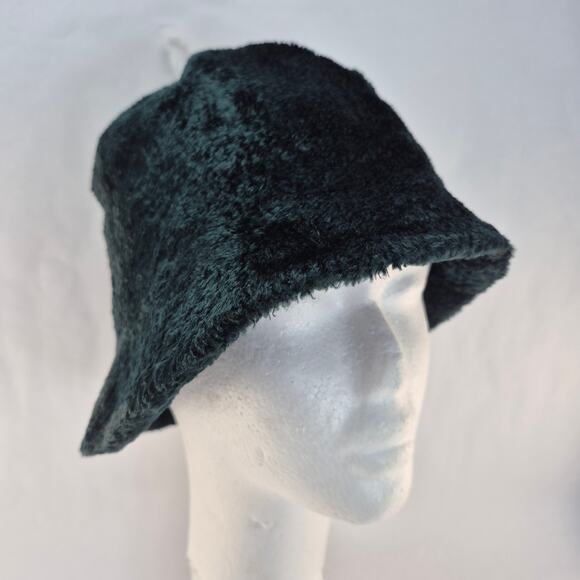 LIZ CLAIBORNE Vintage 90s Wide Brim Fur/Fluffy Dark Green Bucket Hat - Picture 2 of 7